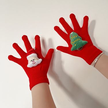 New2024 Christmas Style Plush For Women, Winter Warm Split Gloves, Outdoor Five Finger Gloves_voghion.com
