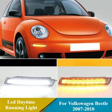 For Volkswagen Beetle 2007-2010 2Pcs Car Led Daytime Running Lights Front Bumper Fog Lamp DRL Yellow Turn Singal 12V Daylights_voghion.com
