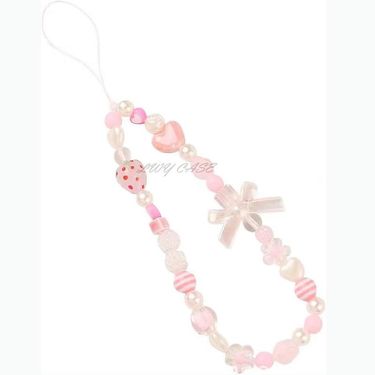 Phone Charms Strap Pink Cute Aesthetic Cute Adorable Love Phone Chain Girl Pearl Beaded Phone Lanyard Jewelry(strawberry)_voghion.com