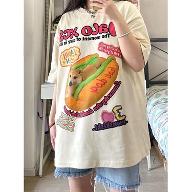 hot selling Women's Summer Haruku Y2K Short Sleeve T-shirt New American Retro Print Couple Versatile Student Loose Top Fashion_voghion.com