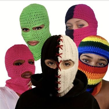 2025 Spring New Color Matching Pullover Hat Hand Knitted Wool Hat Mask Integrated Warm Mask Wholesale 5_voghion.com