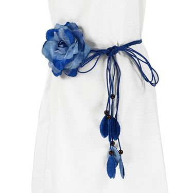 HOT Casual Knotted Chain For Dresses Lady Thin Waist Belt Long Tassel Braid Waistband Elegant Handmade Big Flower Decorative_voghion.com