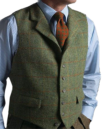 Man's clothing Men's waistcoat plaid casual vest groomsman slim waistcoat_voghion.com