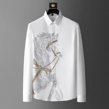 Men's Clothing Fashion Brand Men's Shirt Long Sleeve Printed Hot Diamond Shirt Men's Slim Fit Free Ironing Anti Wrinkle Shirt Men's Style_voghion.com