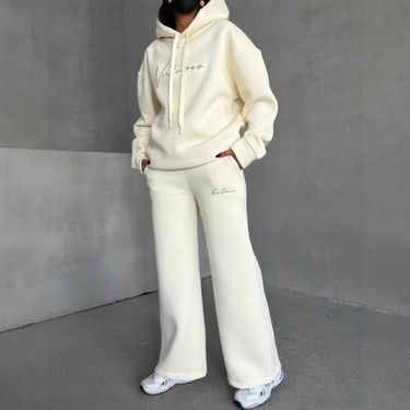 Women's Clothing Oversized Hoodie & Jogger Set - Lazy Chic Letter Print Lounge Wear Two-Piece Outfit For Women (Blue/Peach/Black/White)_voghion.com