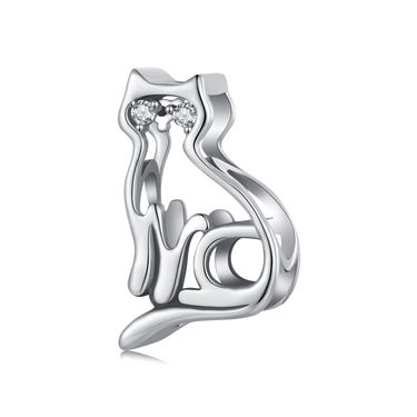 Hollowed Cat Charm Sterling Silver Charm,SCC2954_voghion.com