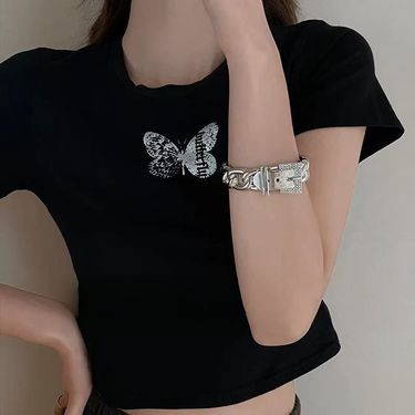 Light Luxury Style Metal Thick Chain Zircon Bracelet For Women, Unique Trendy High-end Fashion Heavy Craft Jewelry_voghion.com