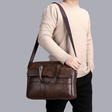 Autumn and winter new men's Korean version of business commute solid color senior sense hand bill of lading shoulder crossbody horizontal briefcase_voghion.com