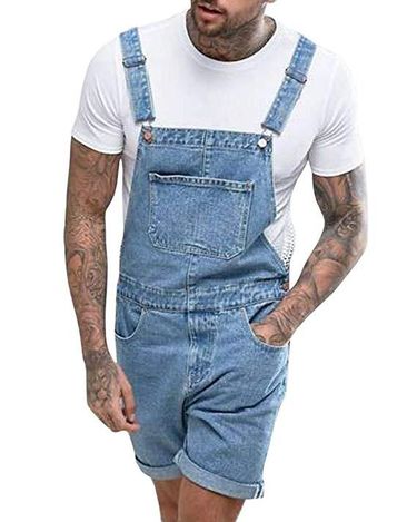 Men's Ripped Denim Shorts Bodysuit_voghion.com