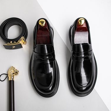 Suitable For All Seasons 2025 Genuine Glossy New Casual Fashion Versatile British Style Slip-On Business Formal Black Men's Leather Shoes_voghion.com
