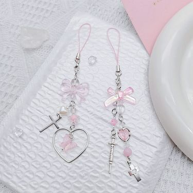 New Bow Keychain Cell Phone Charm Creative Short Chain Heart-shaped Star Backpack Decoration Pendant_voghion.com