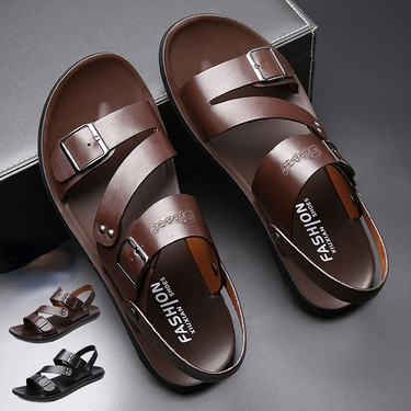 Fashion Comfortable Men's Sandals Solid Color Open Toe Mens Leather Sandals 2023 New Slippers Beach for Male Leather Footwear_voghion.com