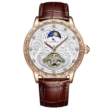 Men's Fully Automatic Mechanical Watch, Fashionable Moon Phase Business Waterproof Hollow Tourbillon Steel Strip Mechanical Men's Watch_voghion.com