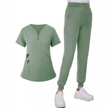 Women's Clothing Elastic Surgical Gown Wholesale V Neck Long And Short Sleeves Dental Hospital Nurse Uniform Medical Washing Clothes Suit_voghion.com
