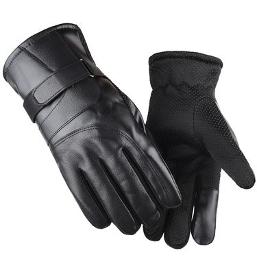 Gloves Men's Winter Touch Screen Leather Gloves Warm Cold Protection Plus Velvet Thick Cotton Gloves Outdoor Riding Battery Vehicle Gloves_voghion.com