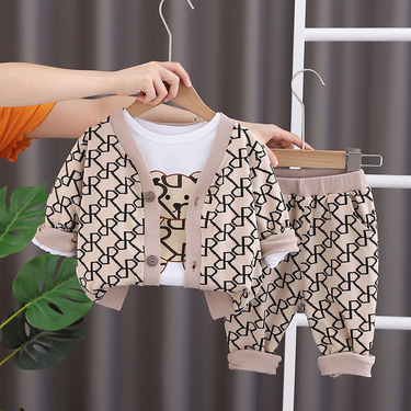 Children's Leisure Three-piece Separate Set Long Sleeve Spring And Autumn Male And Female Baby Baby Autumn And Spring_viptrois.com