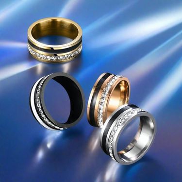 High-end Trend Micro-inlaid Zircon Oil Drop Titanium Steel Elegant Personality Couple Diamond Ring Jewelry_voghion.com