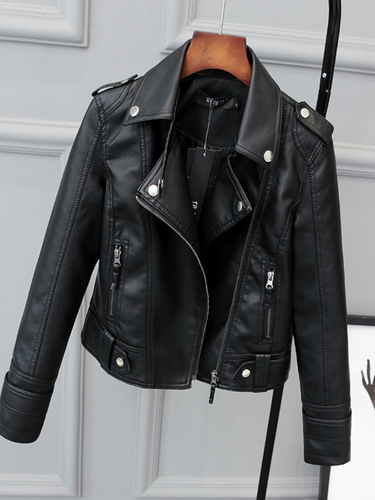 Korean Version of Slim PU Leather Jacket Women's 2023 Spring / Autumn Winter New Motorcycle Leather Short Coat_voghion.com