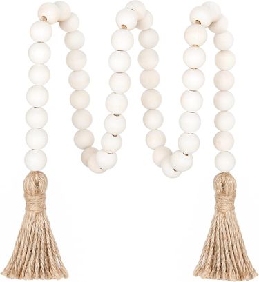 Farmhouse Charm Meplait 99cm Bead Wreath - Tassel Decor Prayer Beads_voghion.com