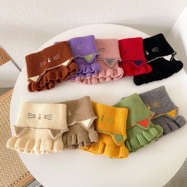 Children's autumn winter cute collar cat scarf Korean version for boys and girls baby knitted yarn neck cover_voghion.com