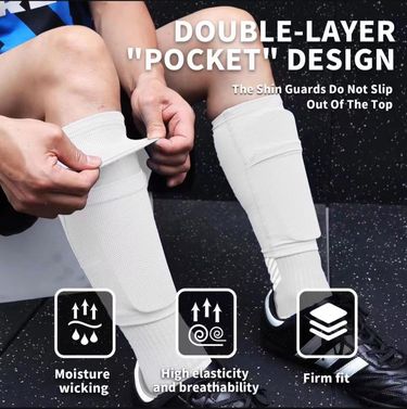 Shin guard fixed socks for men and women with inner pockets, double layer inserts for calf protection, full covered football socks_voghion.com