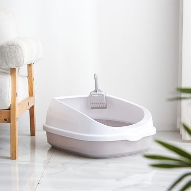 New Medium Plastic Simple Open Fence Elevated Semi-Enclosed Cat Litter Box_voghion.com