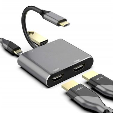 USB C to Dual HDMI 4K @60hz USB Type C (with Thunderbolt 3 USB3.0) to 2 HDMI Converter Adapter for MacBook Pro Air XPS Thinkpad_voghion.com