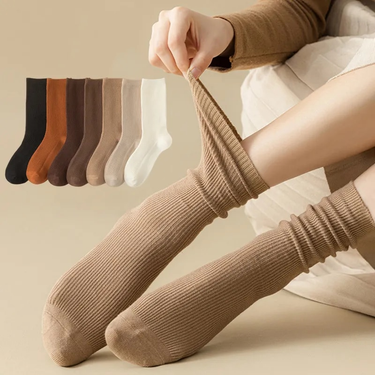 Women's Cotton New Autumn Casual Simple Solid Color Winter Warm For Women Korean Style Middle Tube Girls Pile Socks_voghion.com