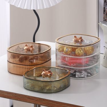 Dried Fruit Plate Light Luxury Creative Food Grade Double Layer Fruit Plate Storage Box with Lid Household Nut Snack Candy Dried Fruit Box_maomaolike.com