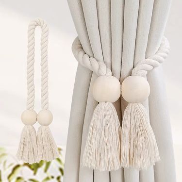 Natural Wood Magnetic Snap Ring Decorative Creative Tassel Rope Nordic Ins Tie Curtain Buckle_voghion.com