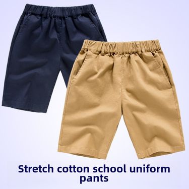Children's shorts boys and girls cotton blue pants summer thin pants students khaki school pants_voghion.com