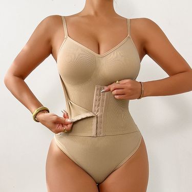 "Double-Layer Waist Trainer Bodysuit – Adjustable Hook & Eye, Open Gusset (Black/Brown/Nude)"_voghion.com