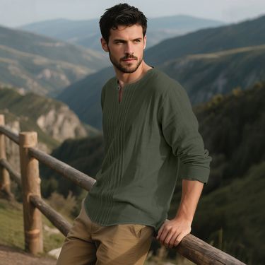 25 Round Neck Long Sleeve Men's Spring Autumn Summer Cotton Linen Loose Pullover Shirt_voghion.com