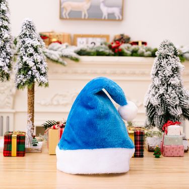 Home & Garden New Christmas Decoration High-grade Blue Plush Christmas Hat Short Plush Adult Hat Creative Hat_voghion.com
