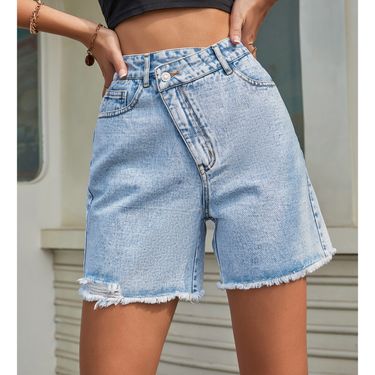 Women’s Clothing INS Spring And Summer Fashion High Waist Loose Slim Raw Edge Denim Shorts_voghion.com