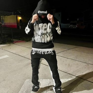 Men's Clothing Sweatshirt 2024 Spring New Street Gothic Letter Foam Printed Hoodie Casual Loose Sweatshirt_voghion.com