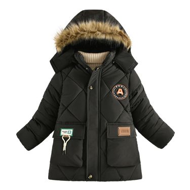 Boys' Thick Winter Coat – Detachable Hood Long Jacket With Zipper (100-140cm, Black/Navy/Khaki/Bronze)_voghion.com