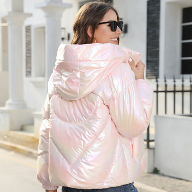 Fashionable bright cotton jacket hooded bread jacket warm cotton jacket_voghion.com