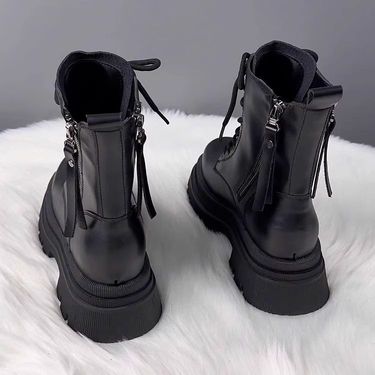 Women's Shoes Spring And Autumn New Thick Sole Height Increase Double Zipper Internet Celebrity Hot Style Fashion Short Boots_voghion.com
