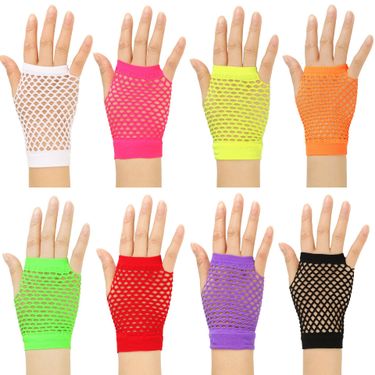Cross-border short fishing net gloves nightclub multi-color sexy stretch gloves punk gloves European and American hollow mesh gloves_voghion.com