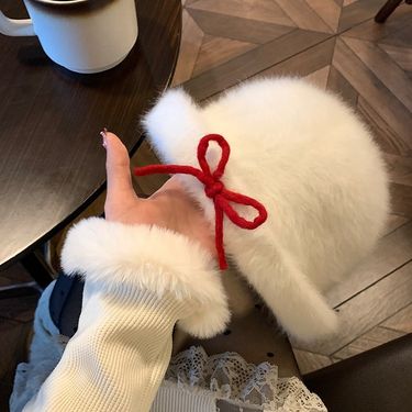 Sweet Plush Pot Autumn/Winter Bow Flip over Eaves Warm Fisherman's Versatile Ins Gold Top Hat Shows Small Face_voghion.com
