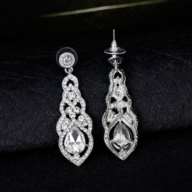 Shiny VENUS Crystal Long Dangle Earrings For Women Exquisite Rhinestone Hollow Stud Eardrop Bridal Weddin_voghion.com
