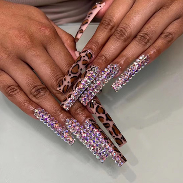 False 24Pcs Nails Long Ballet Fake Nails With Rhinestone Leopard Design Press On Nails Wearable Coffin Nails M_voghion.com