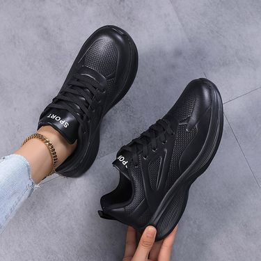 Women's Shoes Leather sneaker Full Black Casual Fitness Shoes Lightweight Work Shoes Running Shoes Women's Waterproof Dirty Resistant Wave Shoes_voghion.com