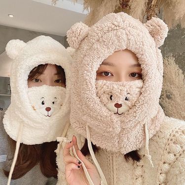New Women's Cute Little Bear Korean Version Thickened And Warm Net Red Knitted Hat Winter_voghion.com