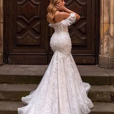 Women's Large Size Lace One Shoulder Long Dress With Train Hip Fishtail Wedding Dress Out Of The Main Yarn Long Dress_voghion.com
