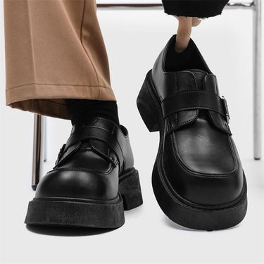 ShoeVault Leather Autumn British Retro Height-Increasing Derby Shoes Black Casual Thick-Soled Business Men's Loafers_voghion.com