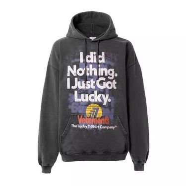 Women's Clothing lucky letter printed washed and distressed long sleeved hooded sweatshirt _voghion.com