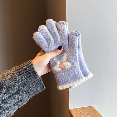Women's Autumn Touchscreen Knitted Gloves Wool Warm Five-finger Cute Student Winter Cycling New Bowknot_voghion.com