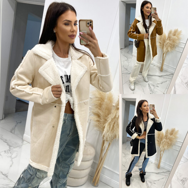 Women's thick lamb fleece patchwork overcoat coat_voghion.com